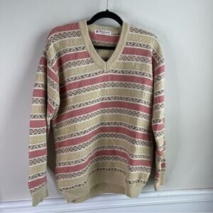 Vintage‎ angora wool striped chunky V neck grandpa sweater size 40